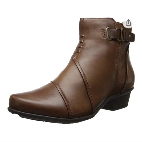 Earth Atlas Almond Brown Leather Ankle Boots Size 7B - Picture 1 of 9